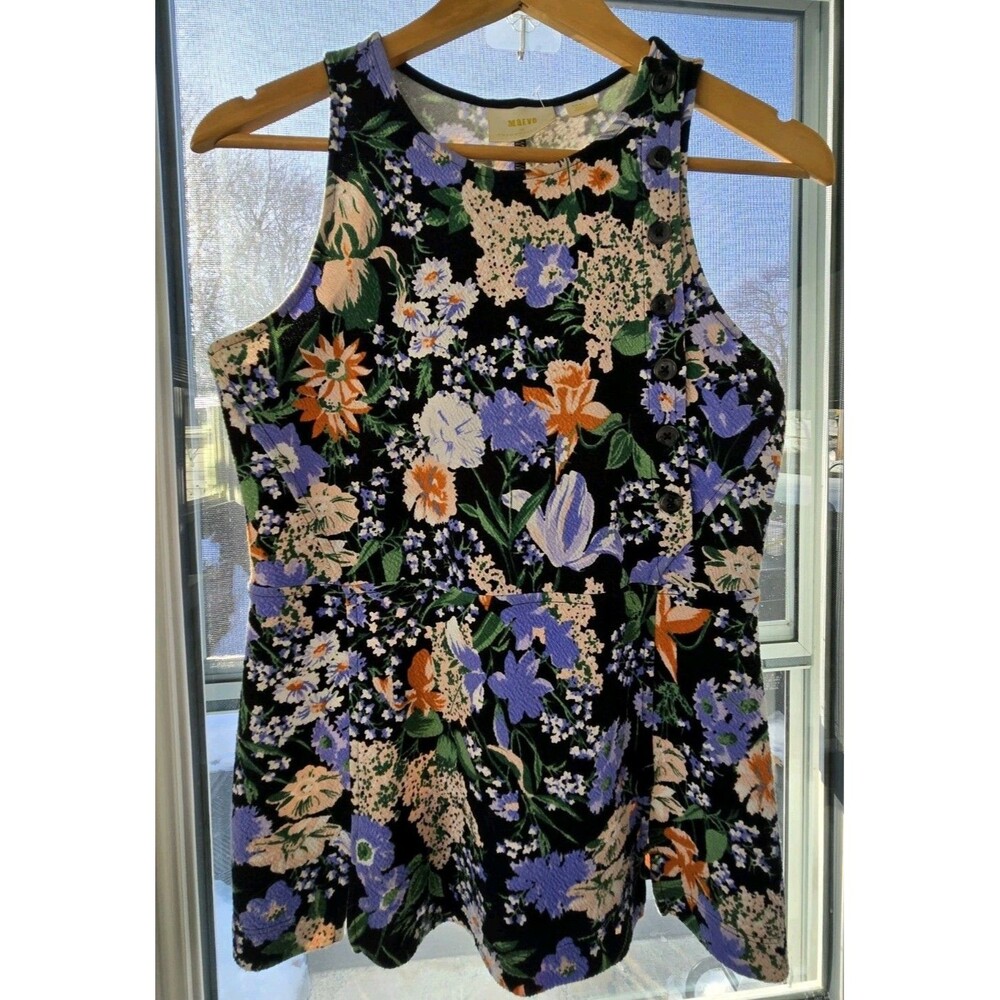 Maeve Anthropologie Women's Sleeveless Blouse Top Stretch Cotton Blend Floral S